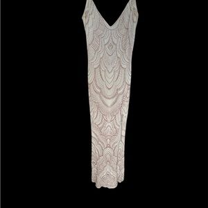 Elegant White and Pink Patterned Dress